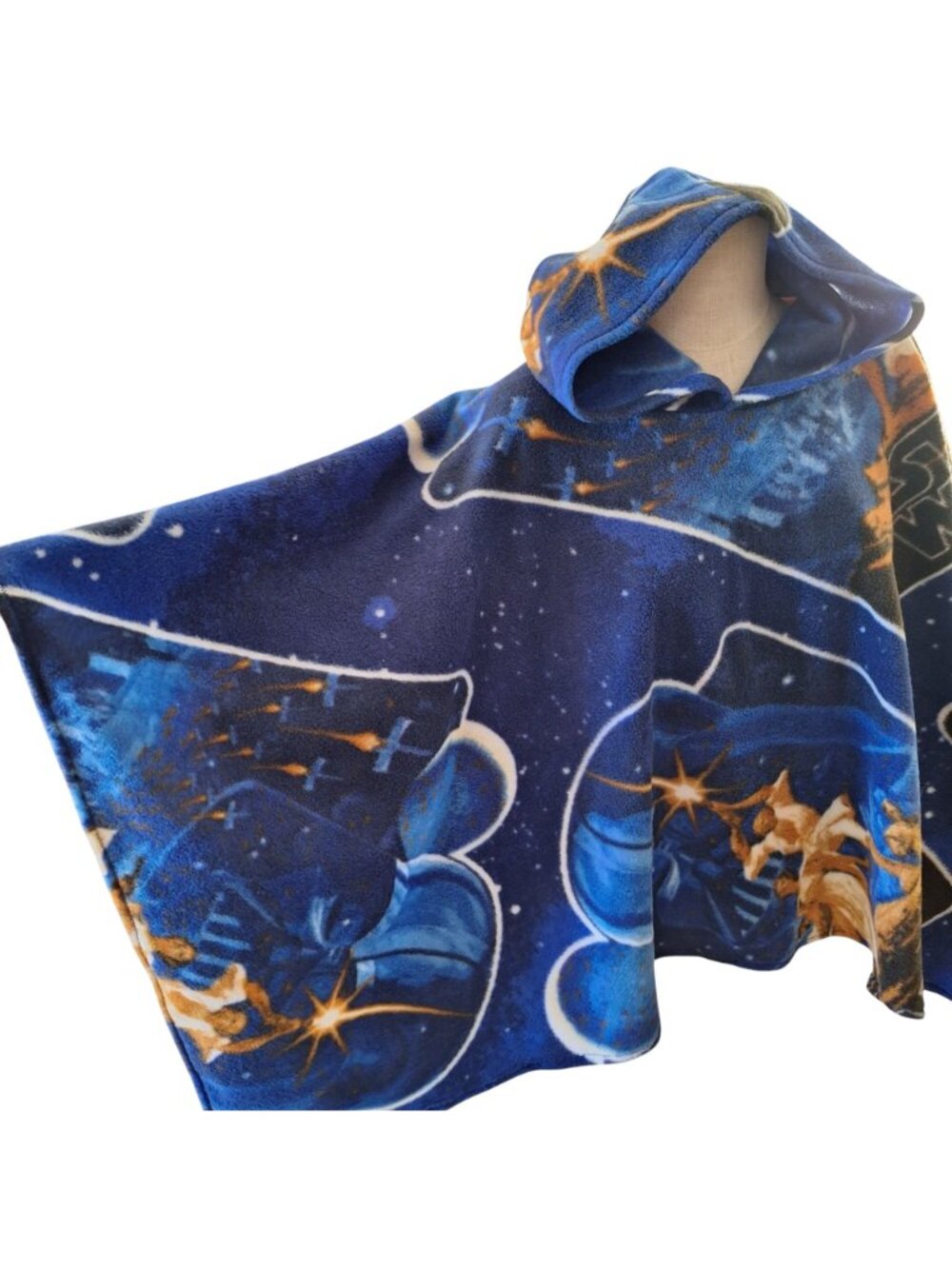 Star Wars Handmade Fleece Poncho Hooded Blue Galaxy Medium Adult Teen - Picture 8 of 10